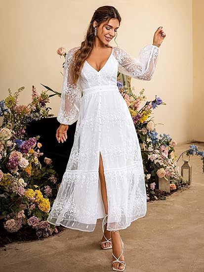 V-neck Embroidery Lace Dress