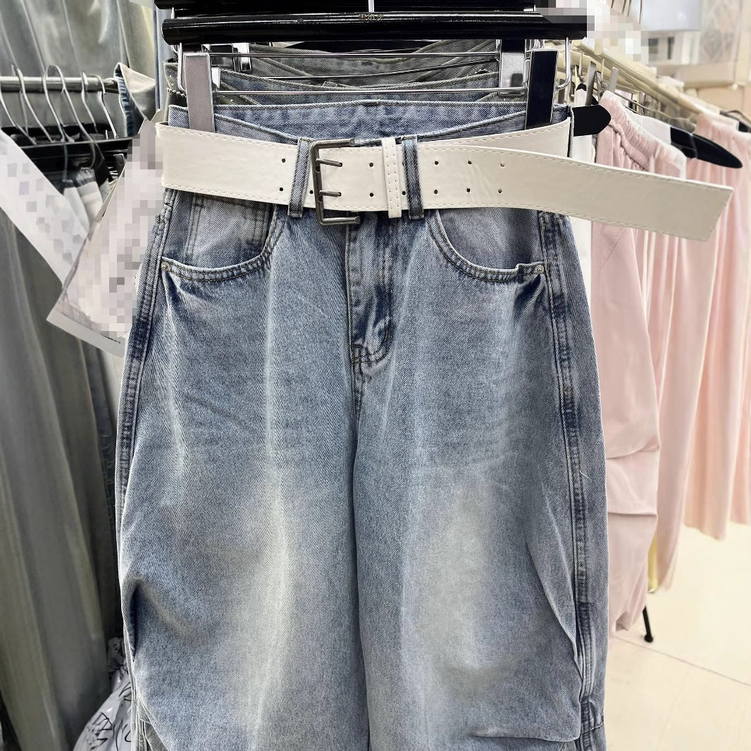 Loose Slimming Washed-out Vintage Blue Banana Pants Pinch Pleated Design Sense Matchet Pants