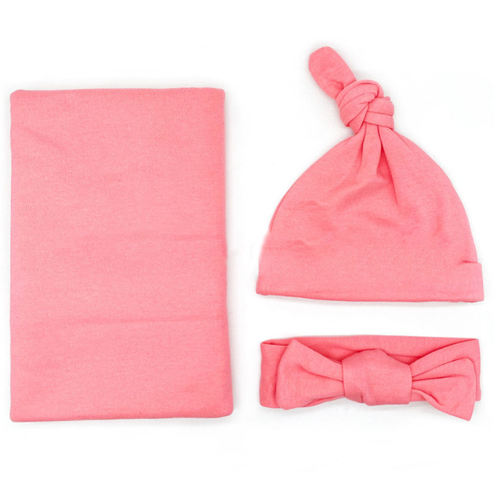 Cotton baby blanket headband hat set