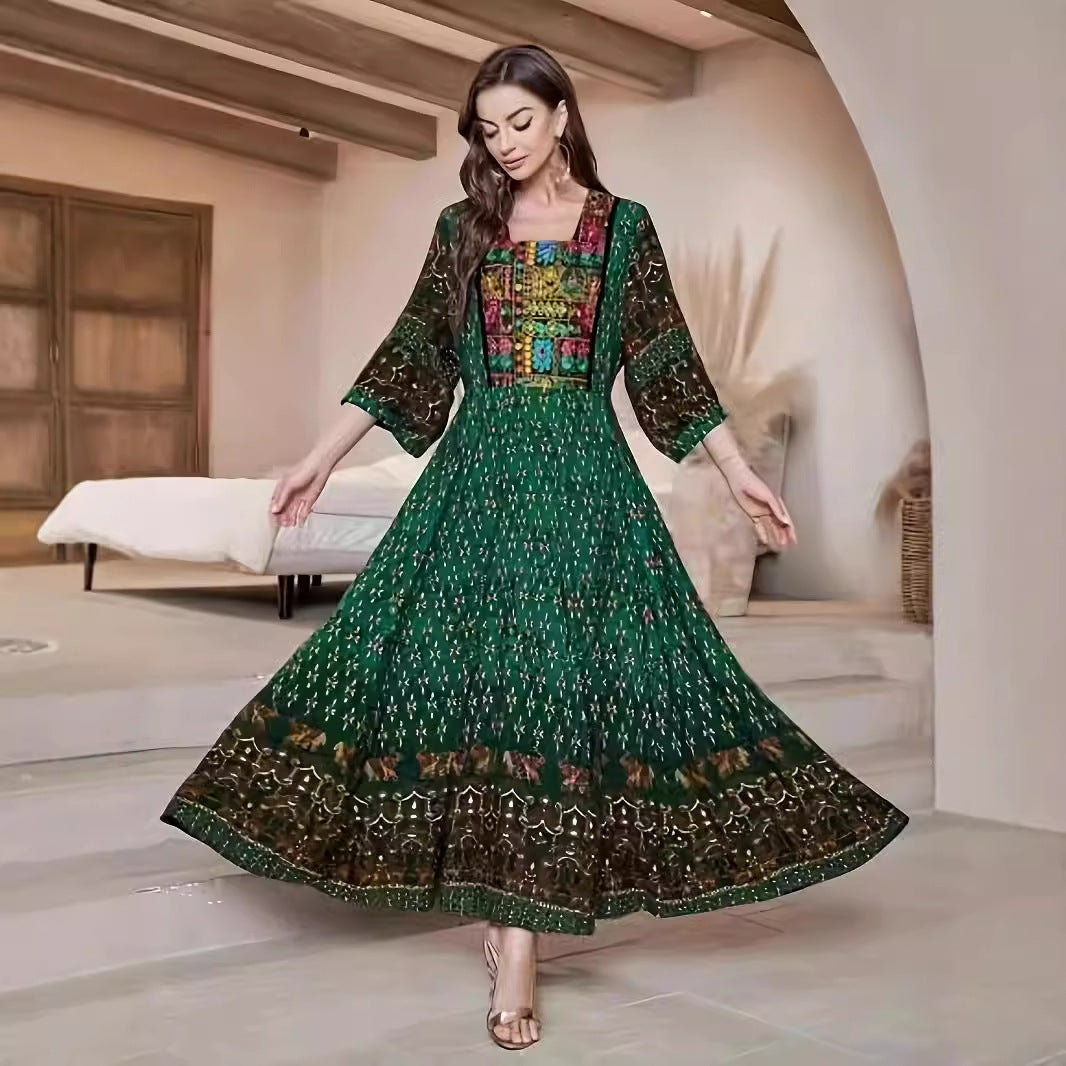 Ethnic Style Flat Collar Cotton Silk Short Sleeve French Dress - BabynBeauty