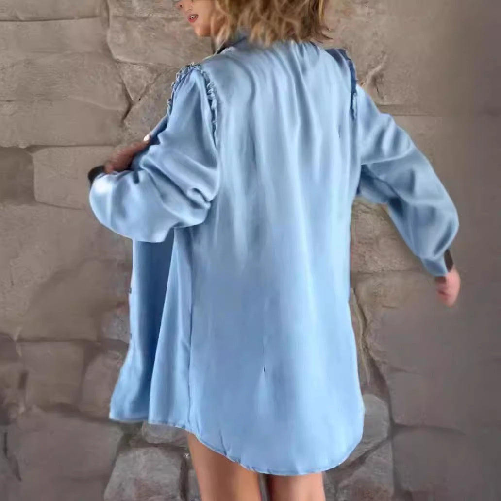 European And American Solid Color Loose Long Sleeves Shirt