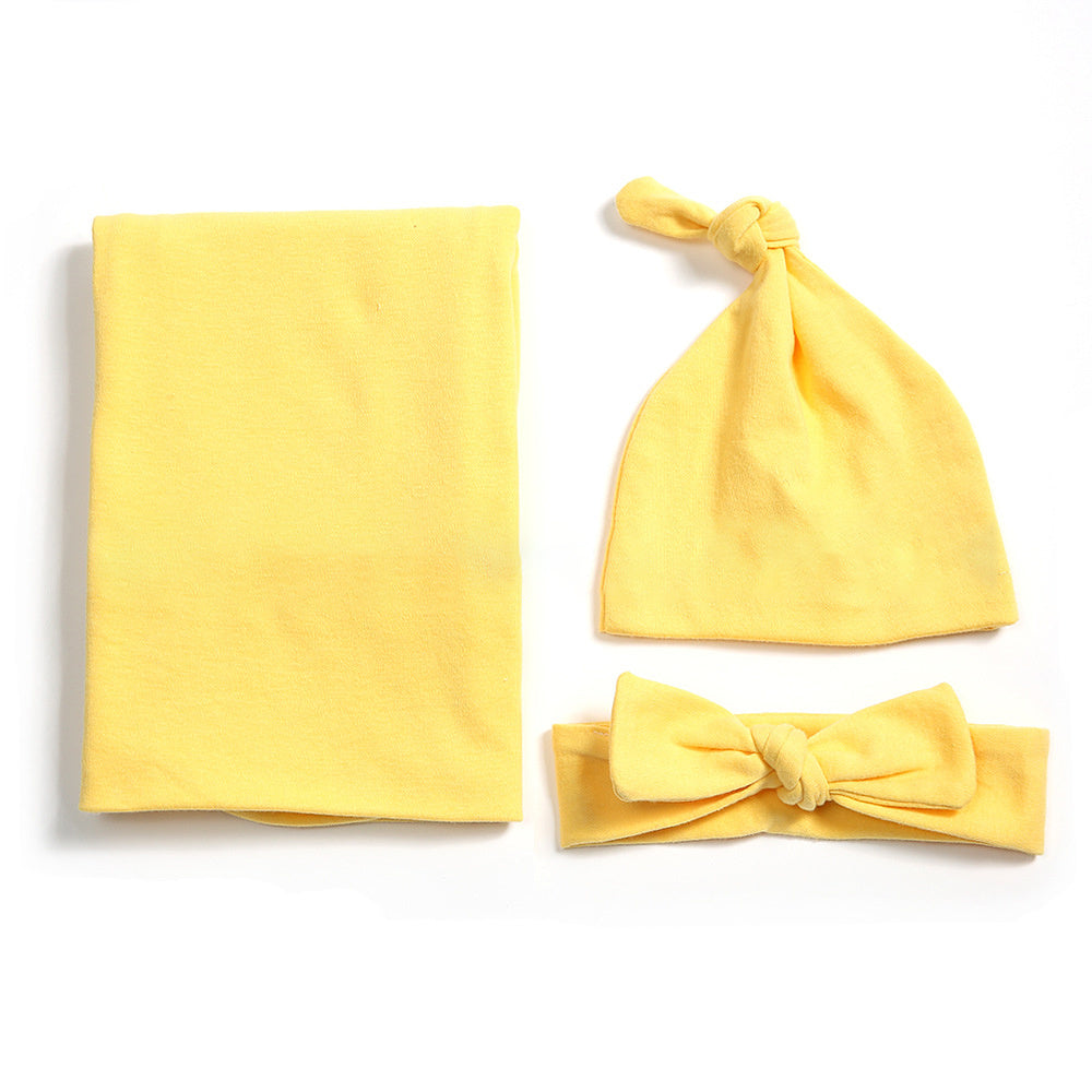 Cotton baby blanket headband hat set