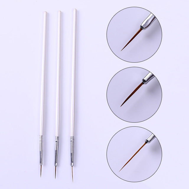 3Pcs/Set UV Gel Nail Liner Brush Acrylic