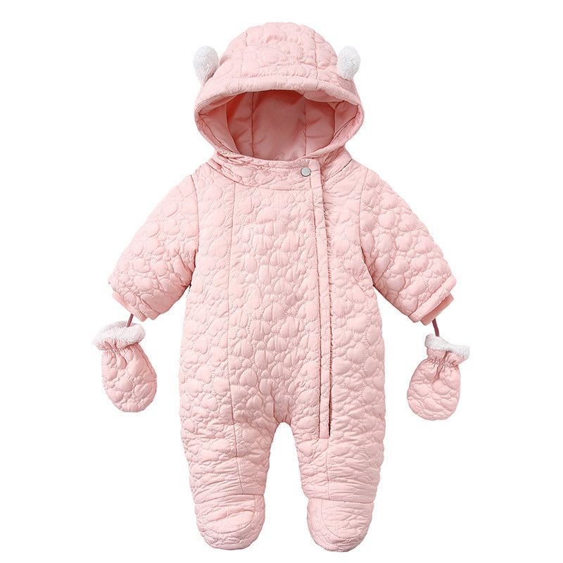 Cute Ears Hooded Baby Love Velvet Rompers Jumpsuit - BabynBeauty