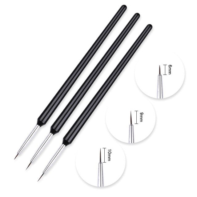3Pcs/Set UV Gel Nail Liner Brush Acrylic
