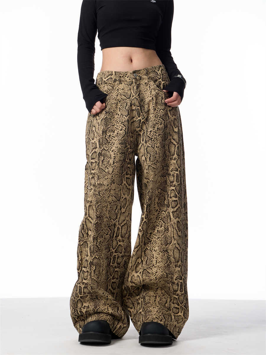 Retro Straight Slim High Street Leopard Jeans Wide Leg