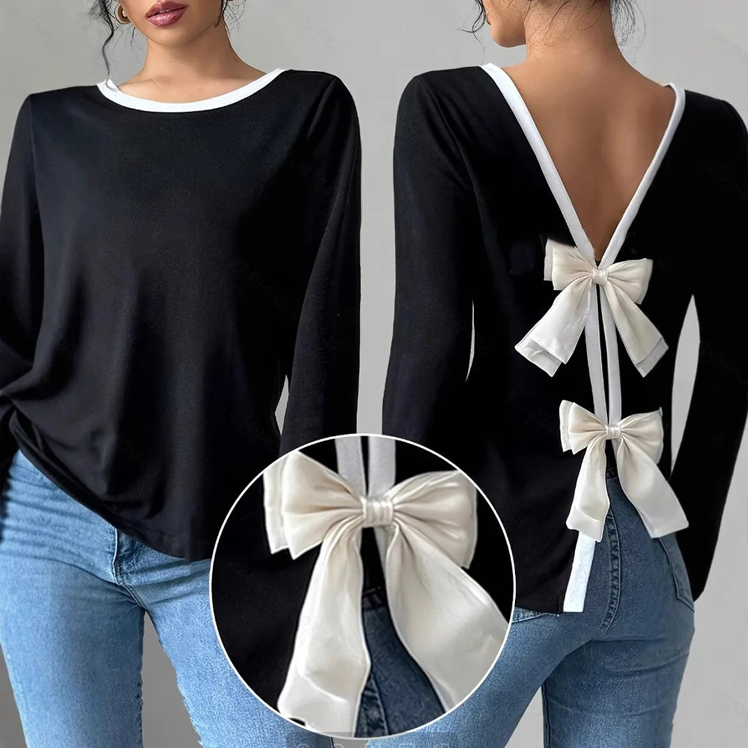 Women's Trendy Round Neck Two-Piece Illusionknit T-Shirt Full Sleeve Base Layer Top Crew Neck Design