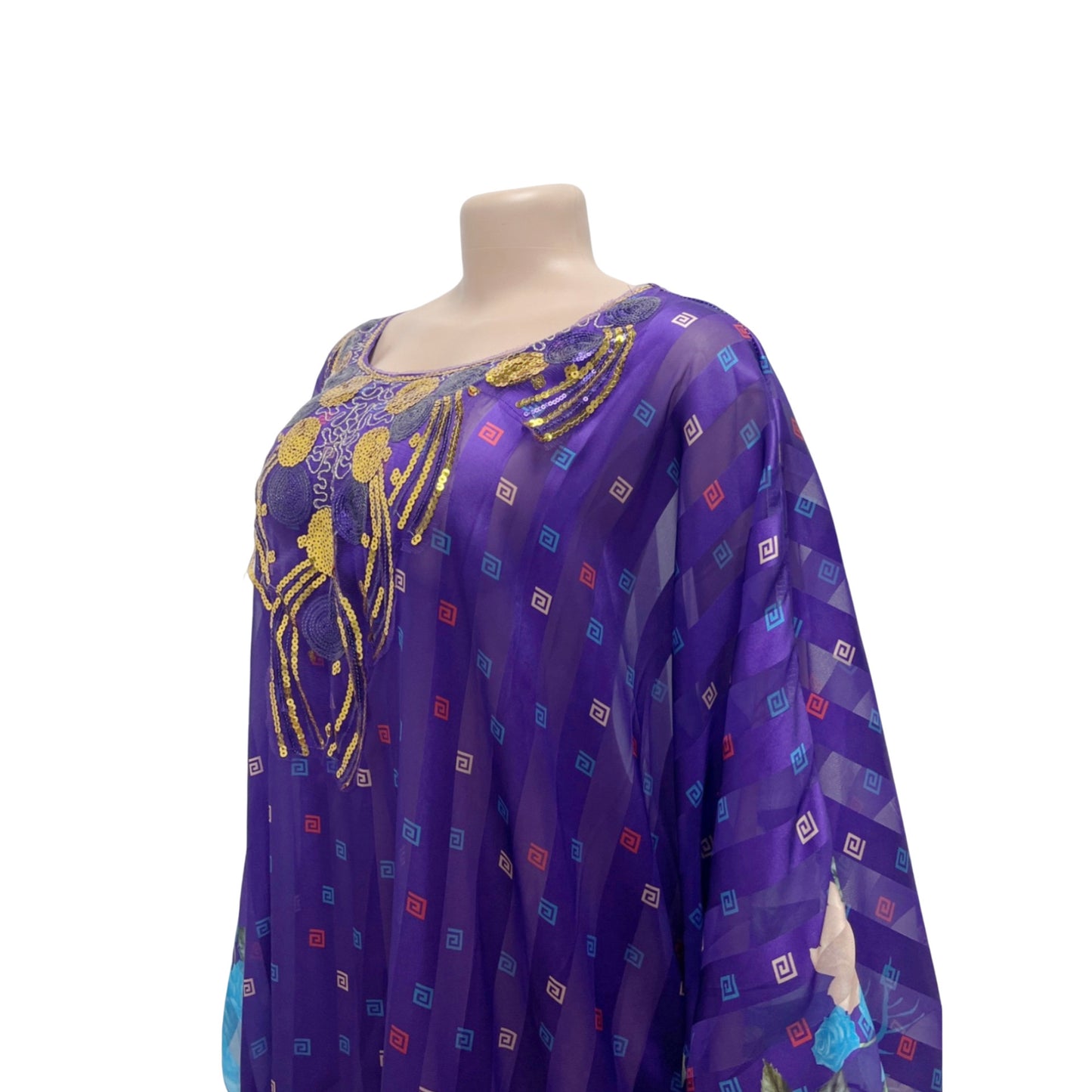 Middle East Muslim Beads Sequins Printing Long Robe African Dress - BabynBeauty