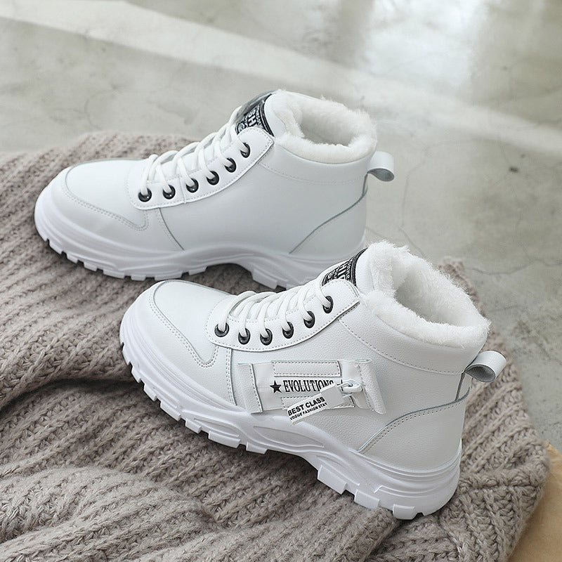 Fleece Lace-up Boots Winter Warm Short Plush High-top Shoes - BabynBeauty