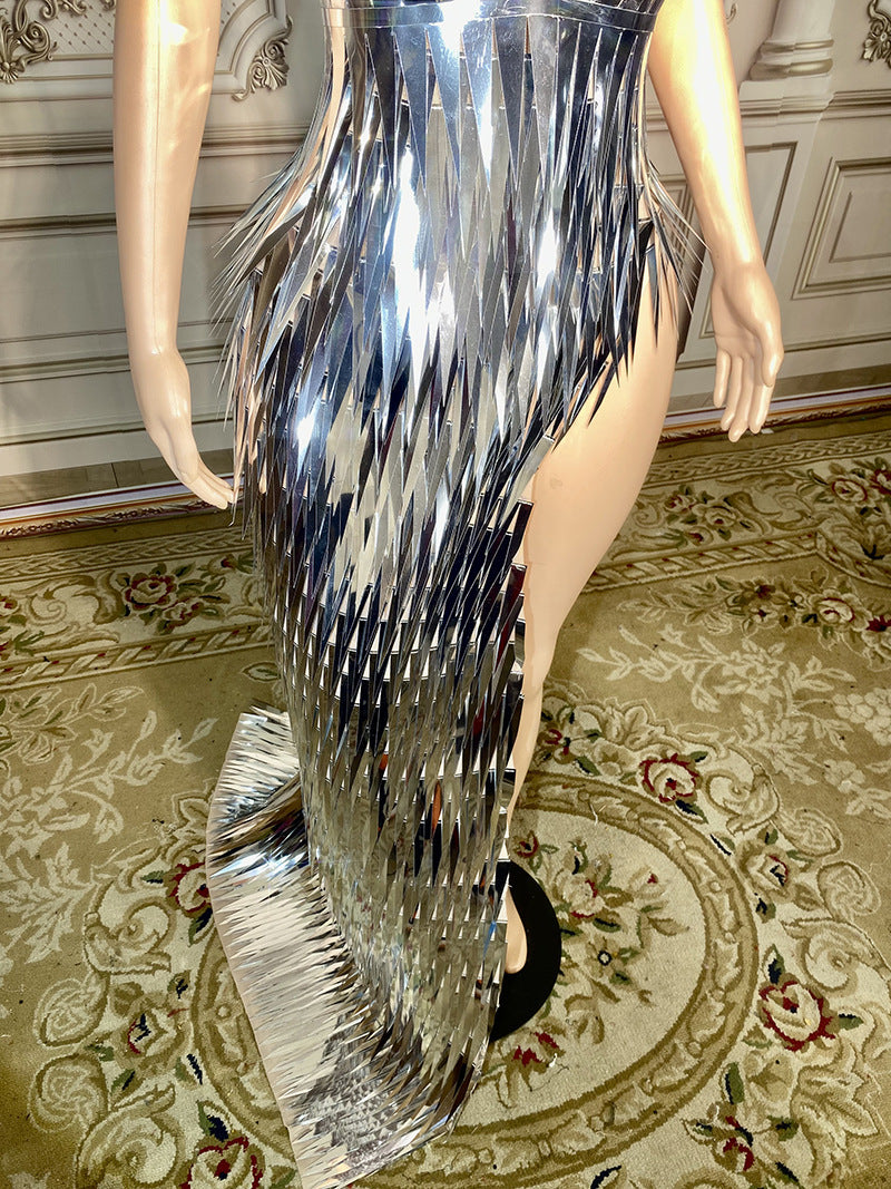 Stage Advanced Light Luxury Evening Dress Sequined Design Side Slit Tail Slim Temperament - BabynBeauty