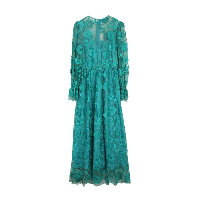 Gently Breezy Mesh Lace Embroidered Maxi Dress - BabynBeauty