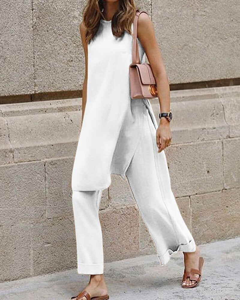 Casual Loose Blouse Wide Leg Pants Two-piece Suit Women