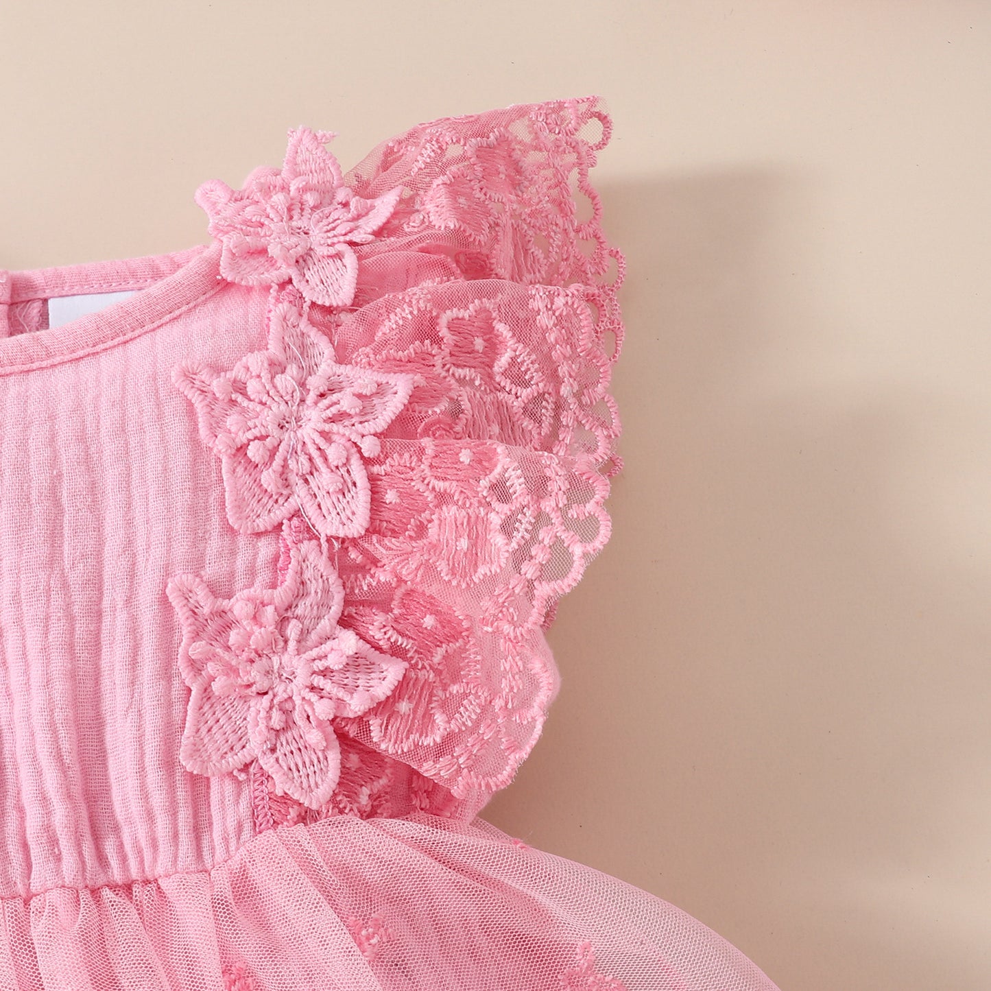 2024 Summer Baby Girl Sweet Sleeveless Lace Triangle Rompers Mesh Lace Flower Dress