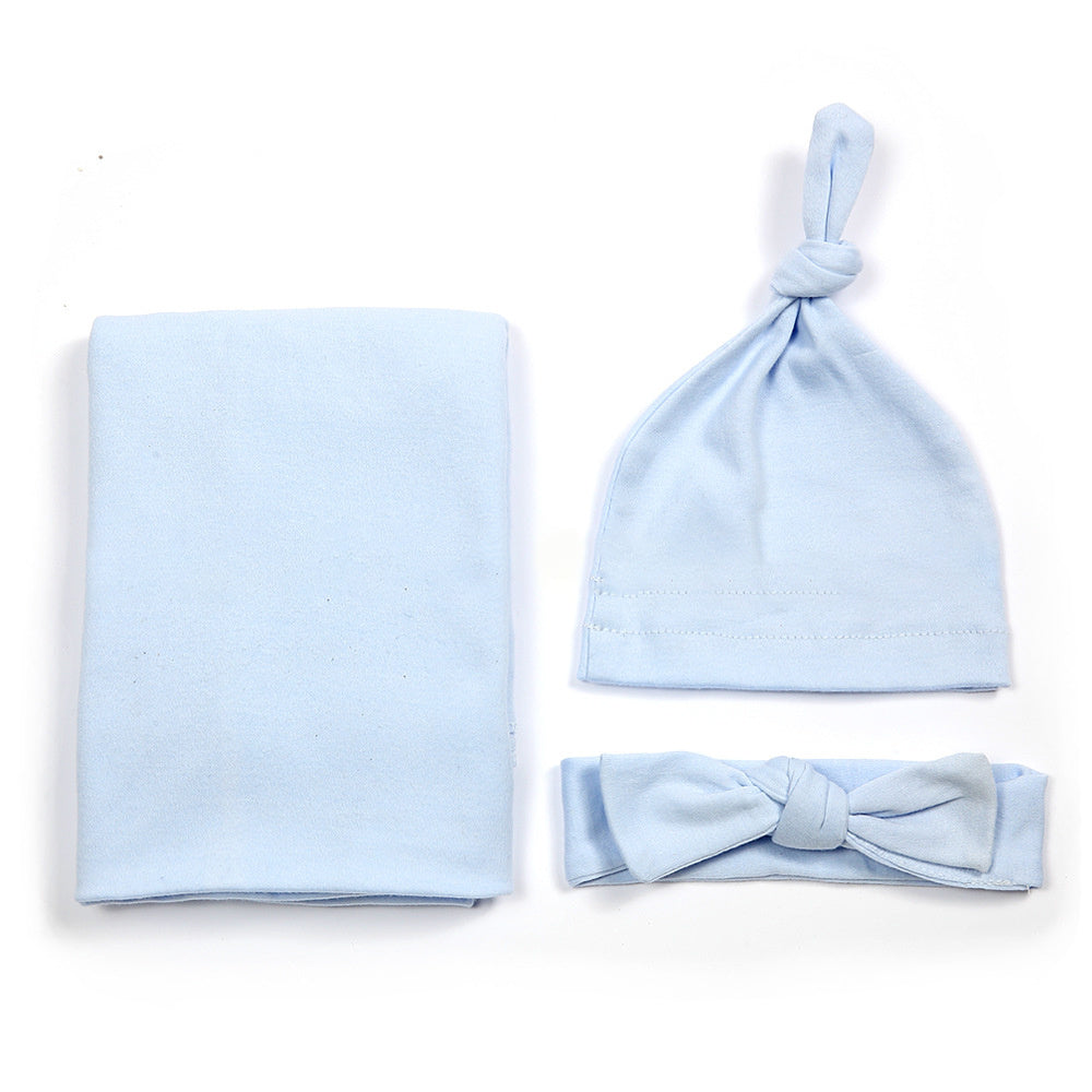 Cotton baby blanket headband hat set