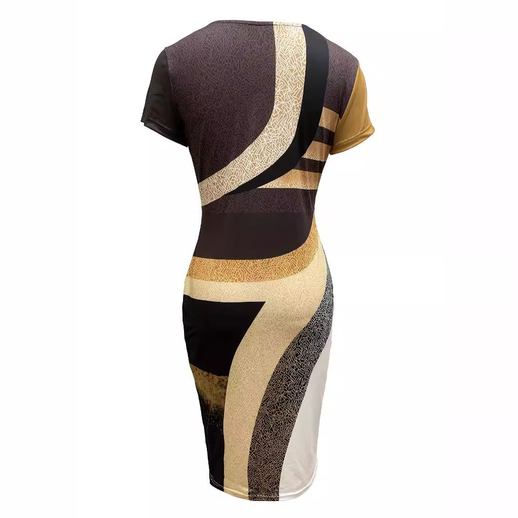 OL Commuter Phoenix Sheath Long Dress Short Sleeve - BabynBeauty