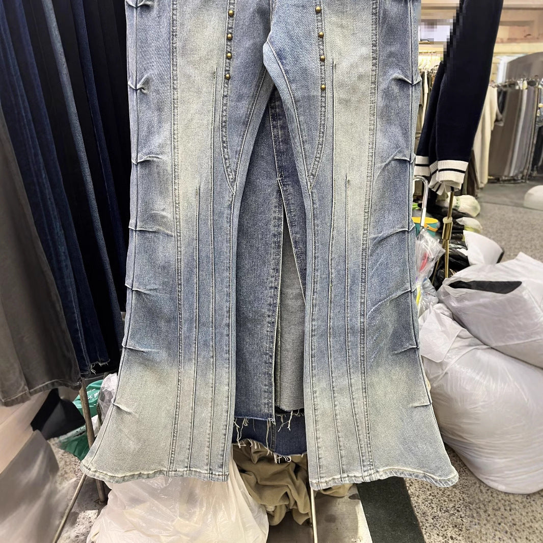 Retro Rivet Heavy-duty Skinny Jeans High Waist Slimming Design