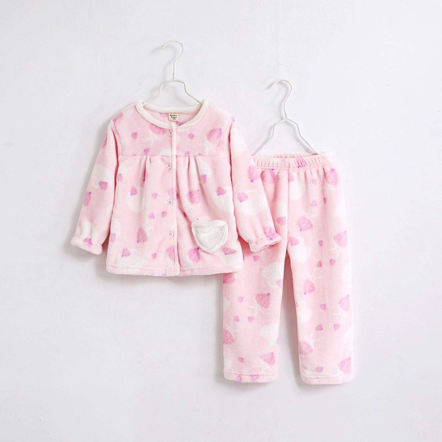 Flannel thickening girls' flannel autumn children's pajamas