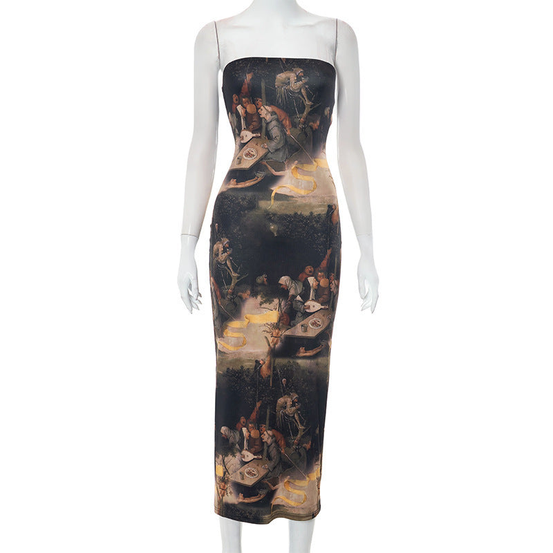 Women's Tube Top Printed Dress Slim Fit