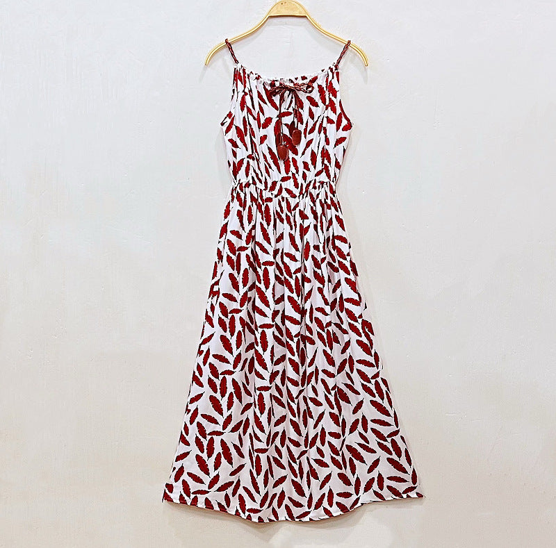 Ethnic Style Dress Women's Cotton Silk Belt Beach Dress With Suspenders