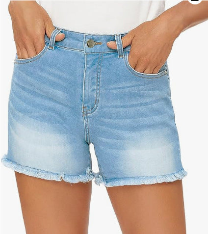 Summer High Waist All-match Slim Fit Tassel Women's Denim Shorts
