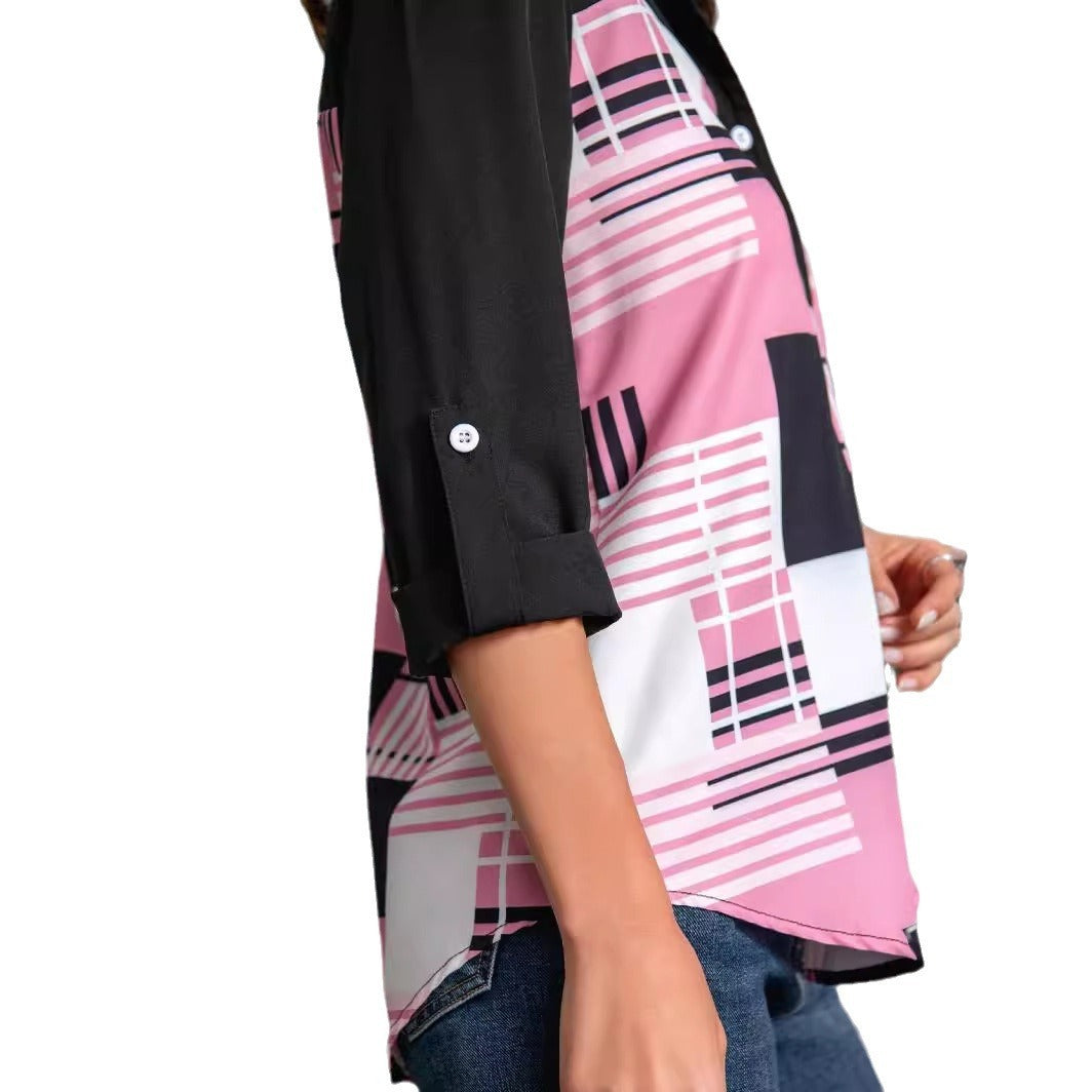 Three-quarter Sleeve European And American Ladies Fashion Printed Shirt - BabynBeauty