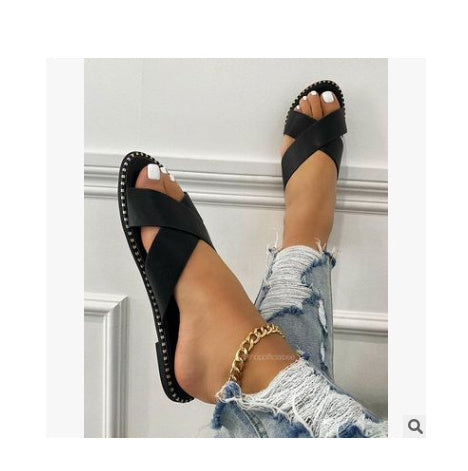 Women's Flat Sandals Retro Style Wide Strap Open Toe - BabynBeauty
