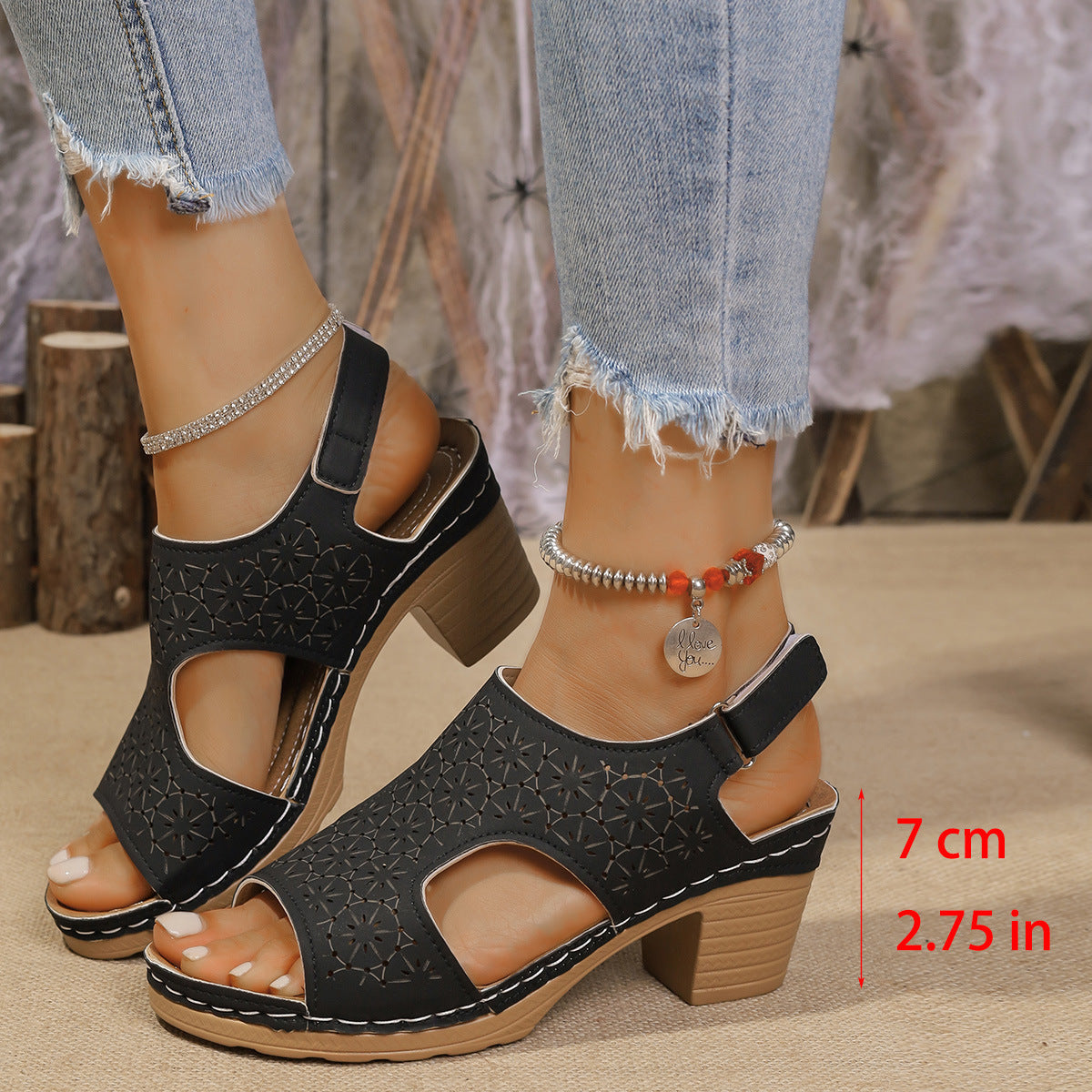Women's High-heeled Sandals Plus Size Thick-soled Peep Toe Sandals - BabynBeauty