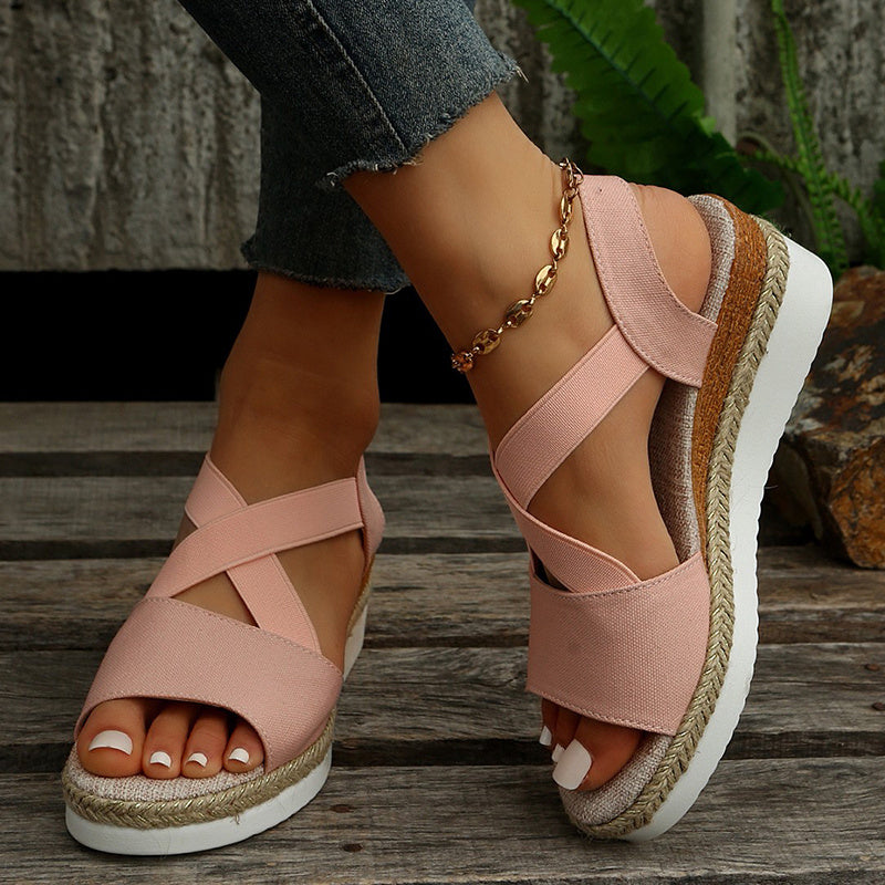 Wedge Sandals For Women Cross-strap Platform Gladiator Hemp Heel Shoes Summer - BabynBeauty