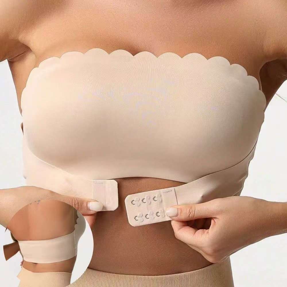 Oblique Shoulder Hollow-out Lace Band Chest Pad Naked Women Sense Seamless Bras - BabynBeauty