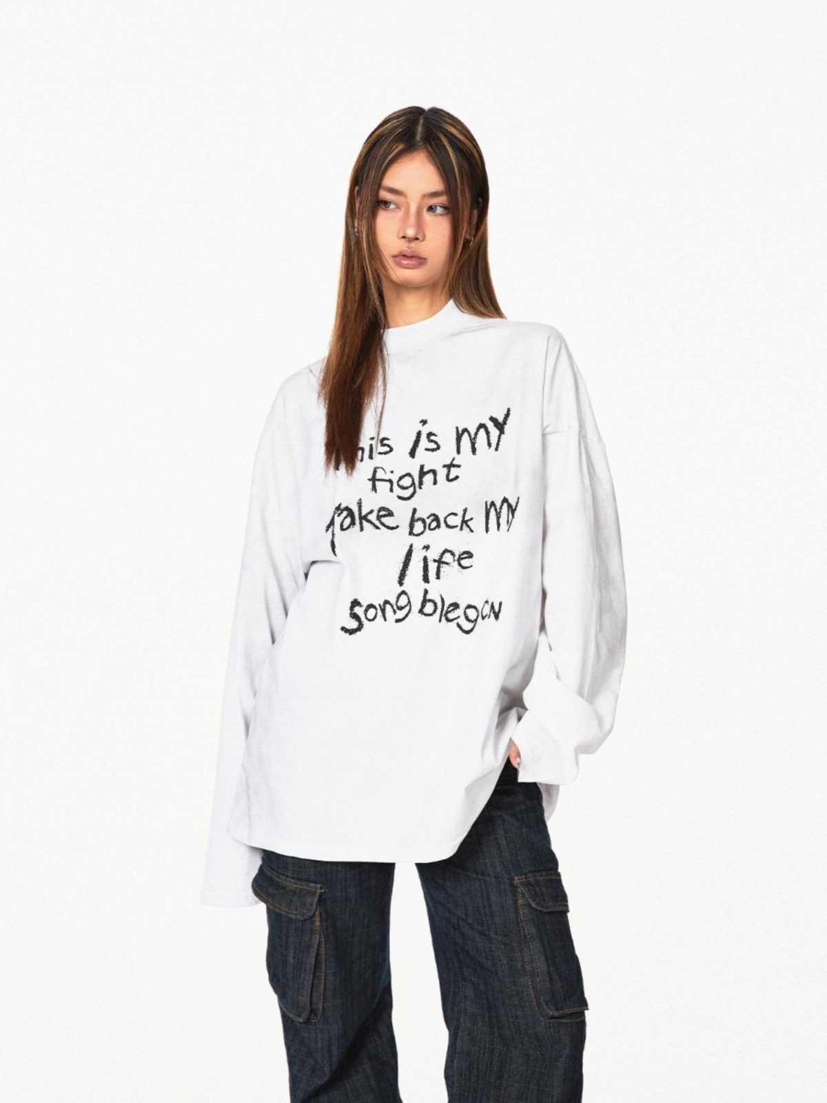 Distressed Letters T-shirt Loose Casual Bottoming Top