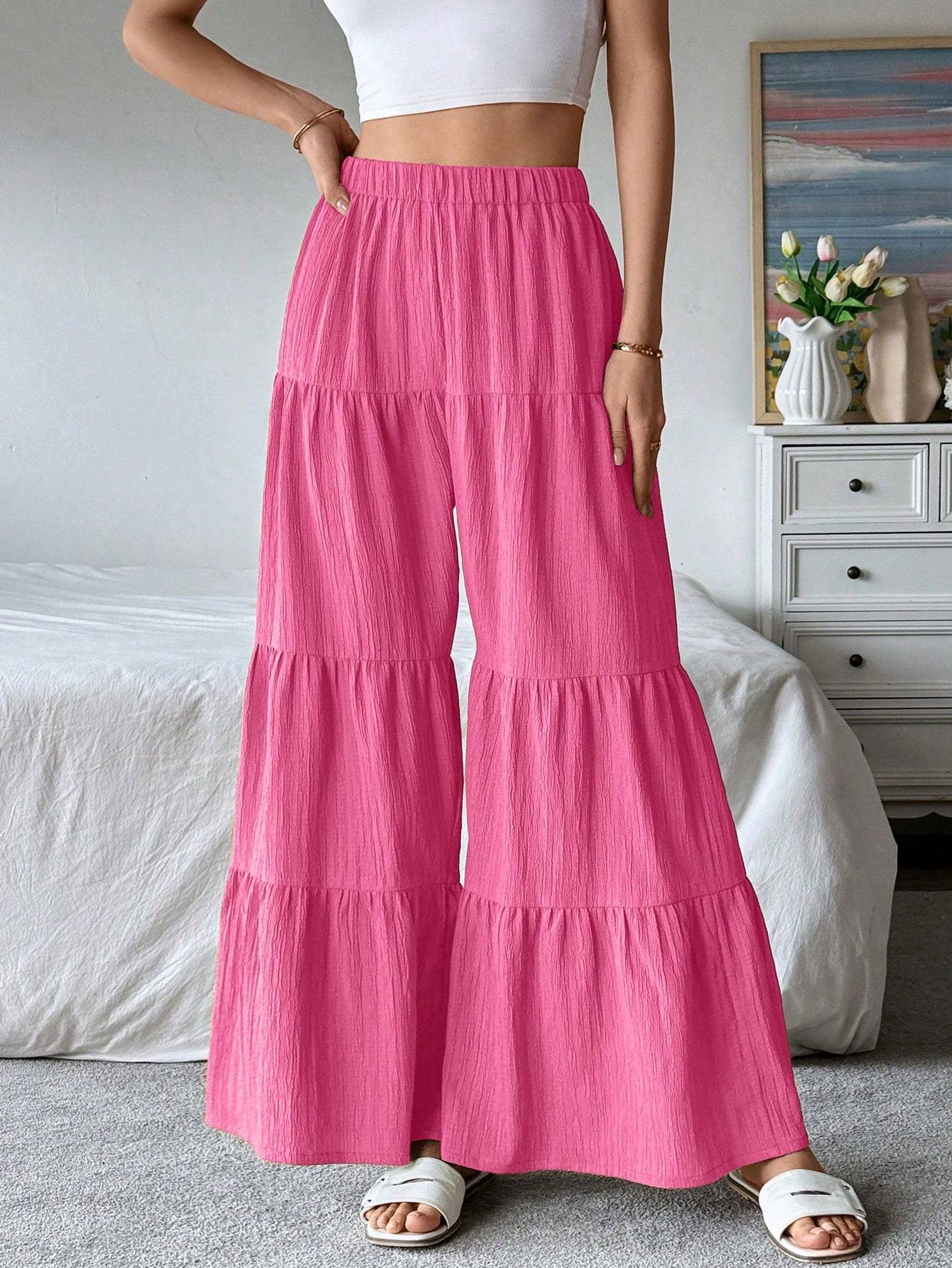 Women's Elegant Textured Casual Comfortable Long Pants