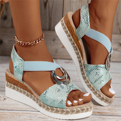 Women's Peep Toe Serpentine Wedges Sandals With Circle Design Casual Summer Shoes - BabynBeauty