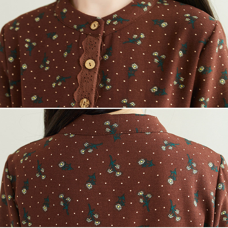 Ethnic Printed Plush Fitted Long Sleeve Dress