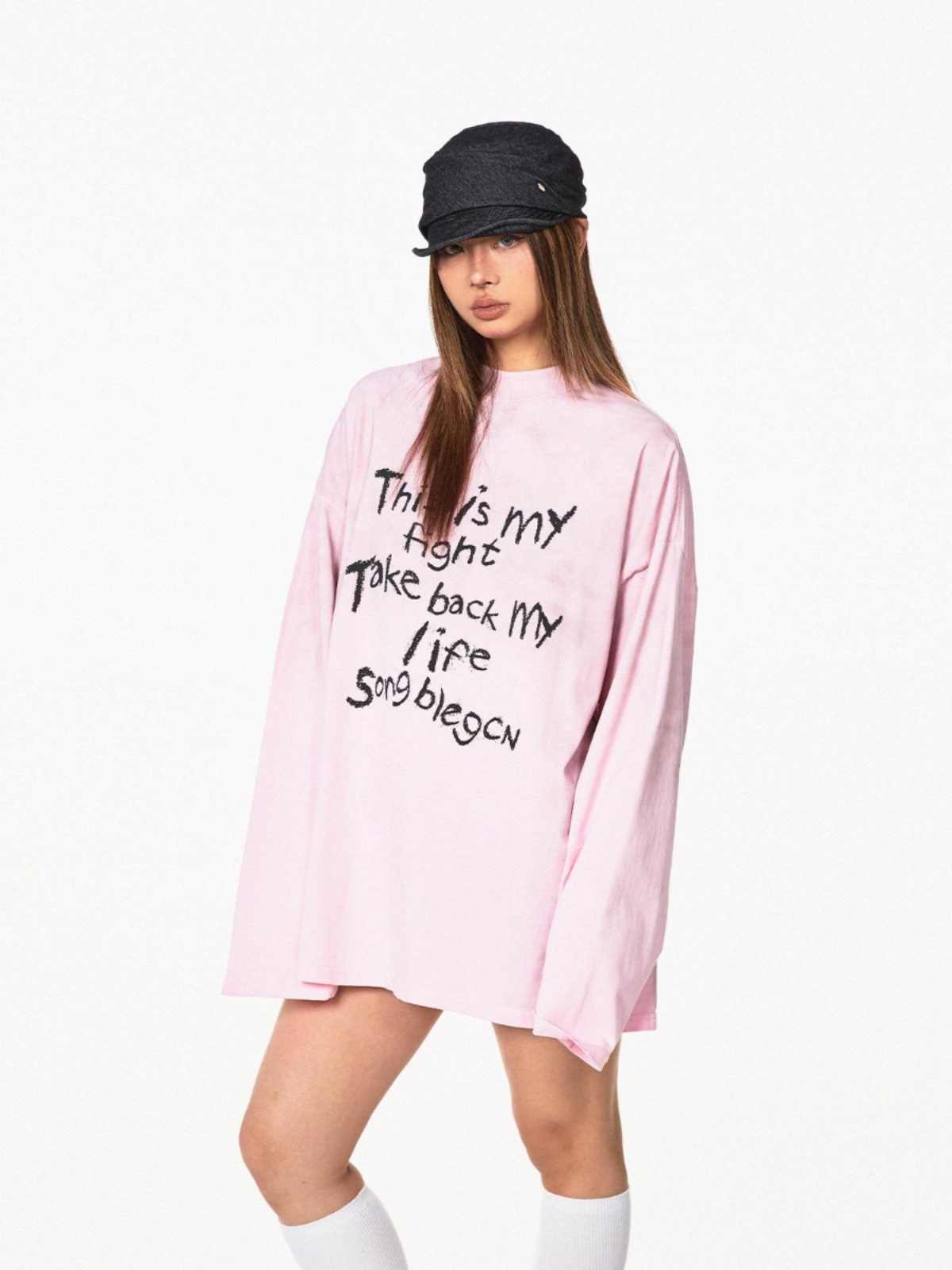 Distressed Letters T-shirt Loose Casual Bottoming Top