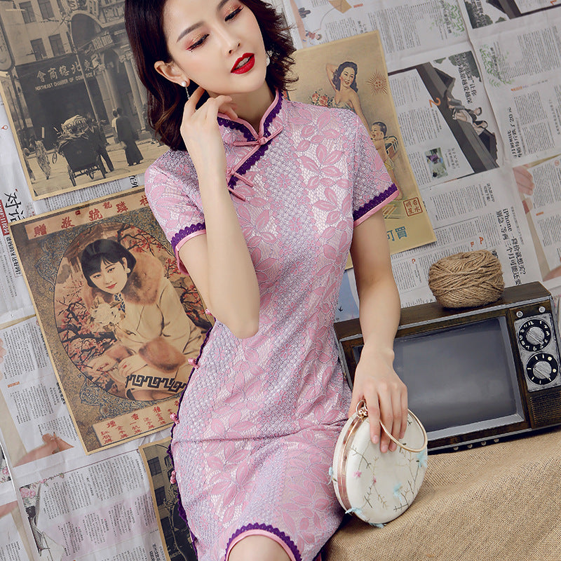 Cheongsam Lace Long Dress Women - BabynBeauty