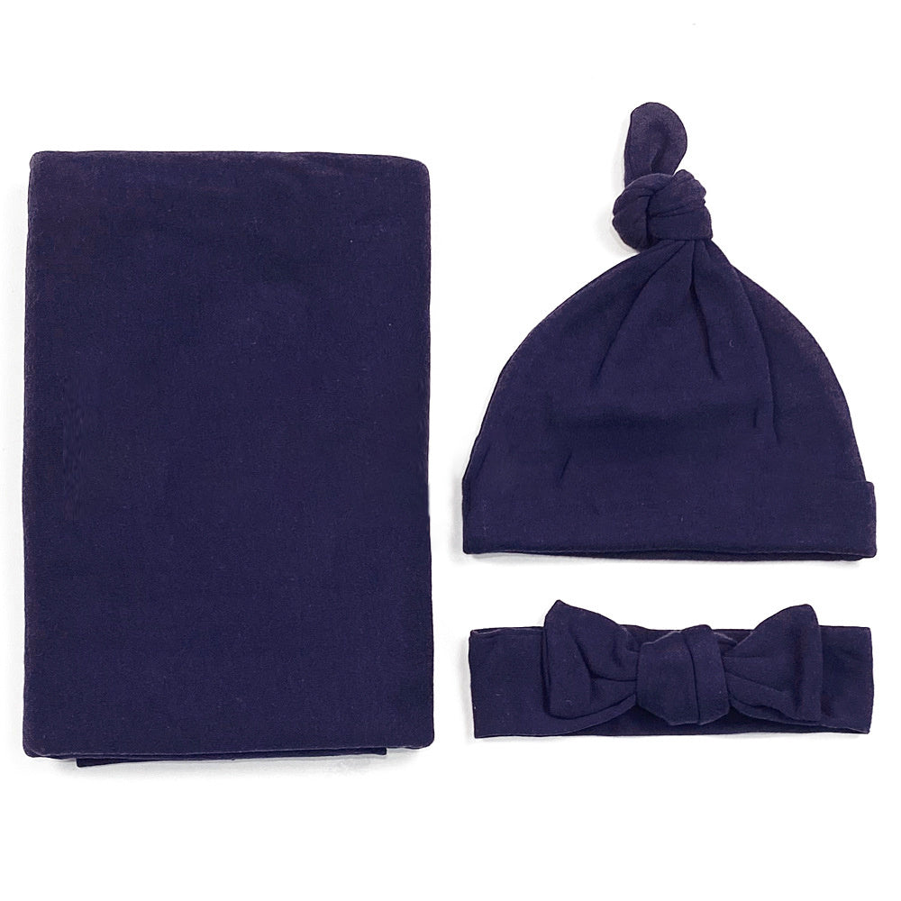 Cotton baby blanket headband hat set