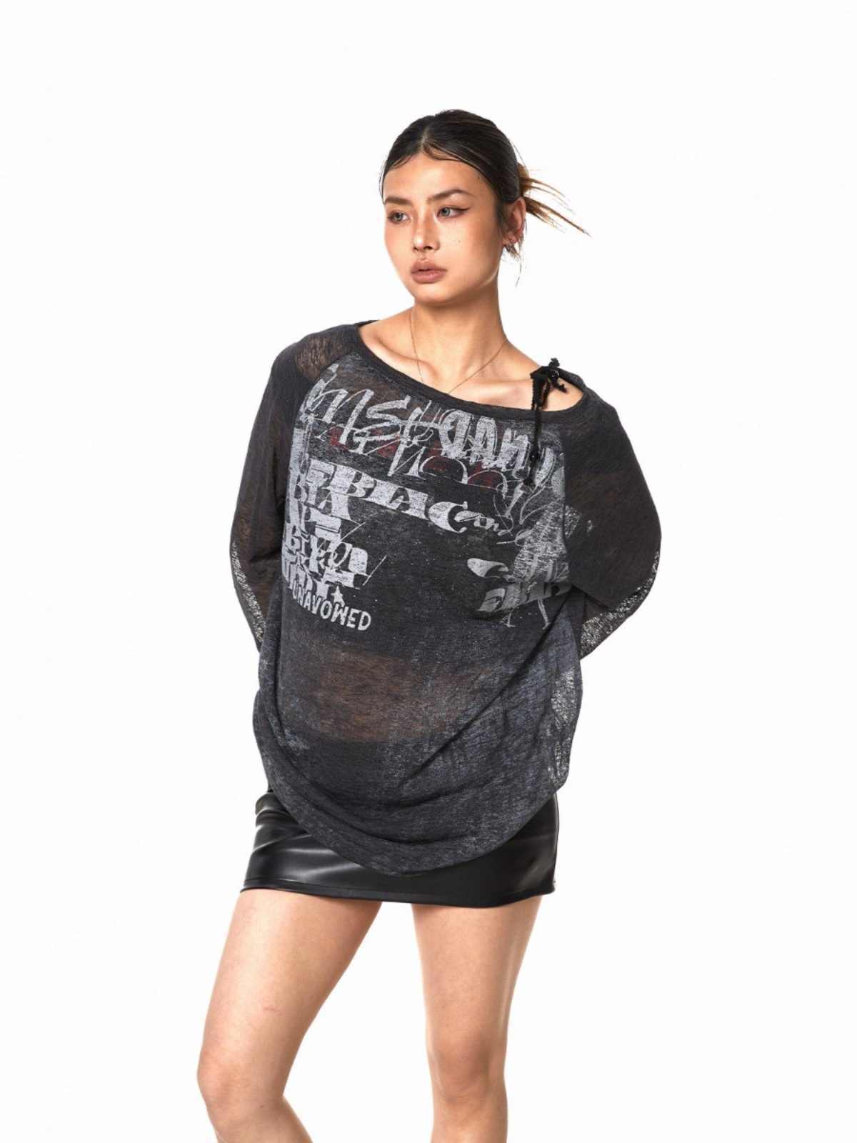 Micro Transparent One-shoulder Cold-shoulder T-shirt Women's Spray Paint Top
