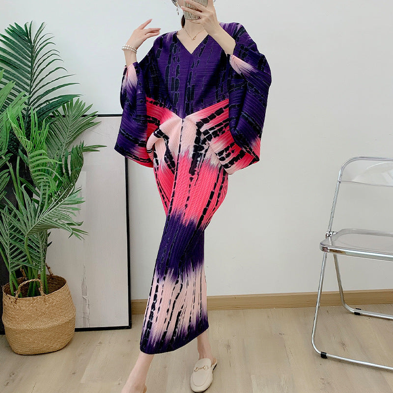 Pleated Batwing Sleeve Dress Women - BabynBeauty