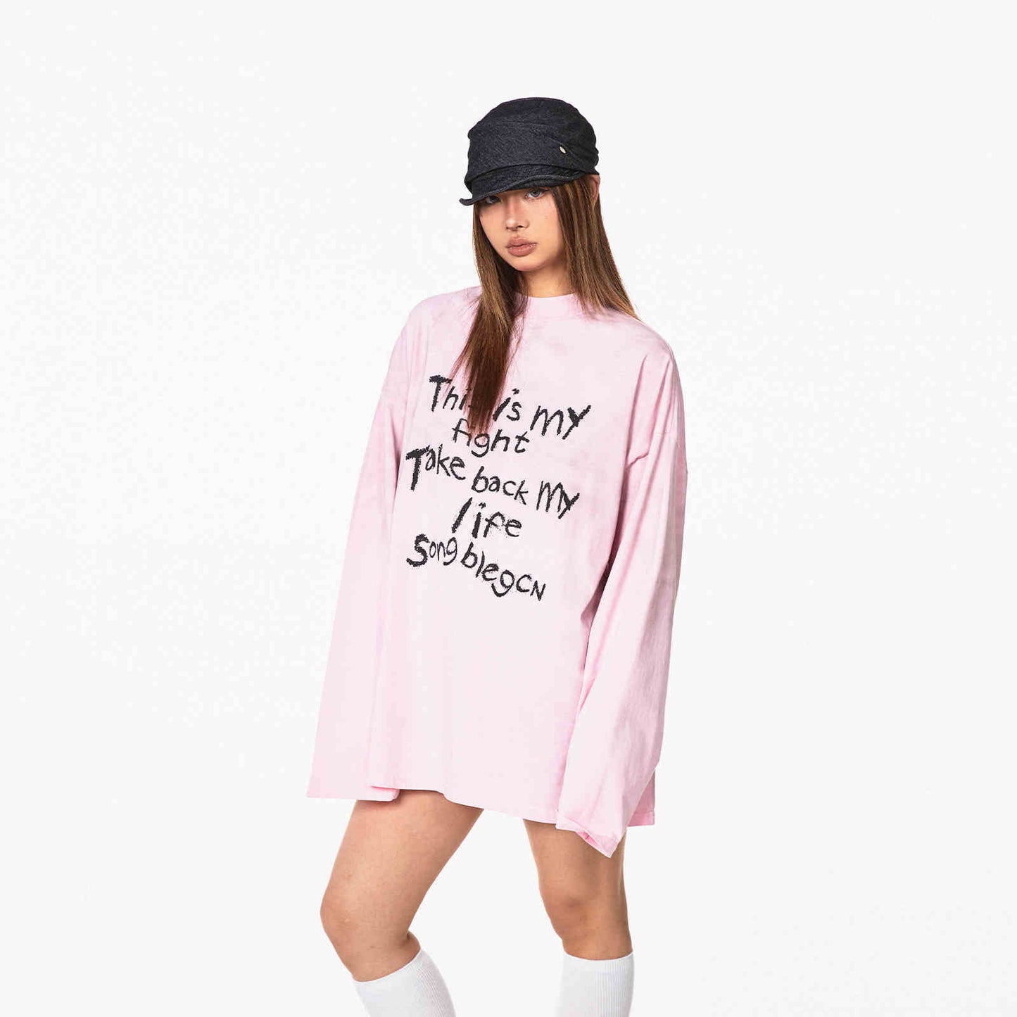 Distressed Letters T-shirt Loose Casual Bottoming Top - BabynBeauty