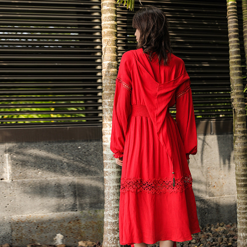 Cotton And Linen Ethnic Style Retro Red Dress