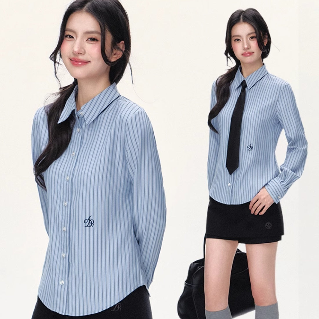 College Style Long Sleeve Shirt Waist-tight Simple Top