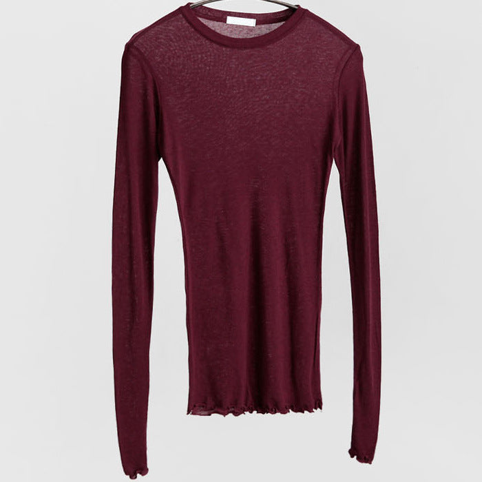 Micro-transparent Simple Slim Sexy Long-sleeved T-shirt Bottoming Shirt