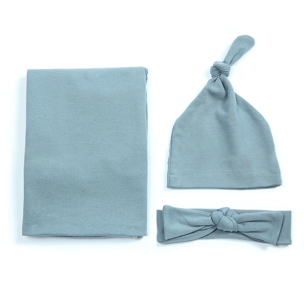 Cotton baby blanket headband hat set
