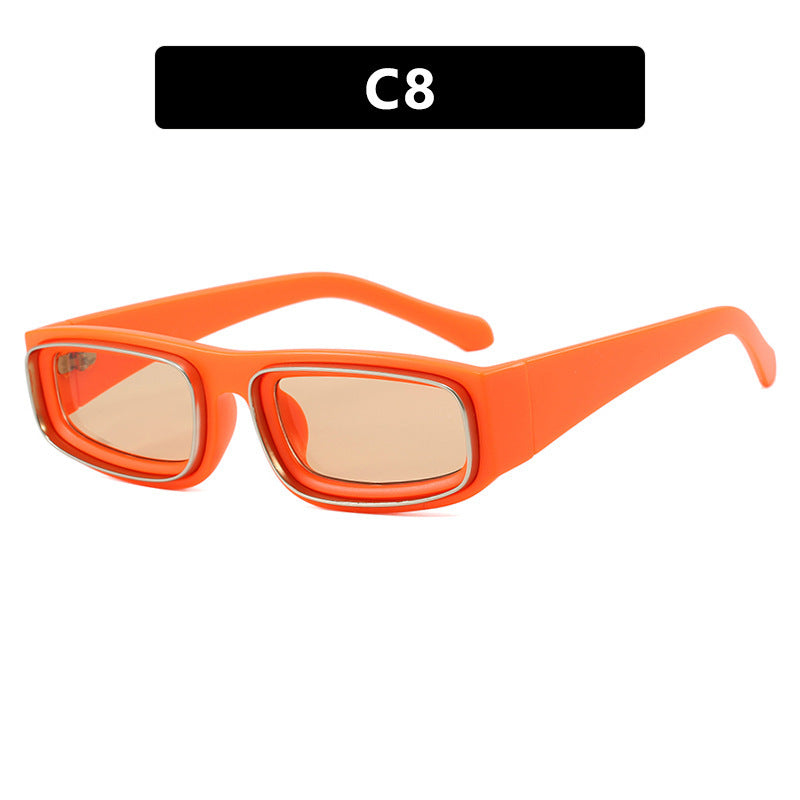 Double Circle Narrow Frame Square Sun Glasses