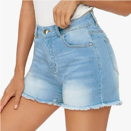 Summer High Waist All-match Slim Fit Tassel Women's Denim Shorts