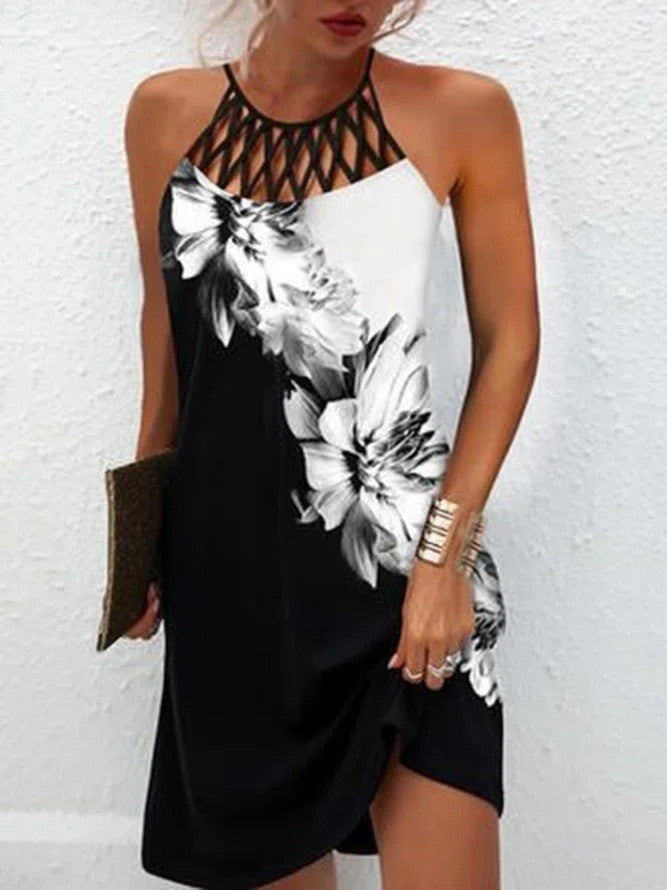 Female Ethnic Style Printed Mesh Sleeveless Casual Dress