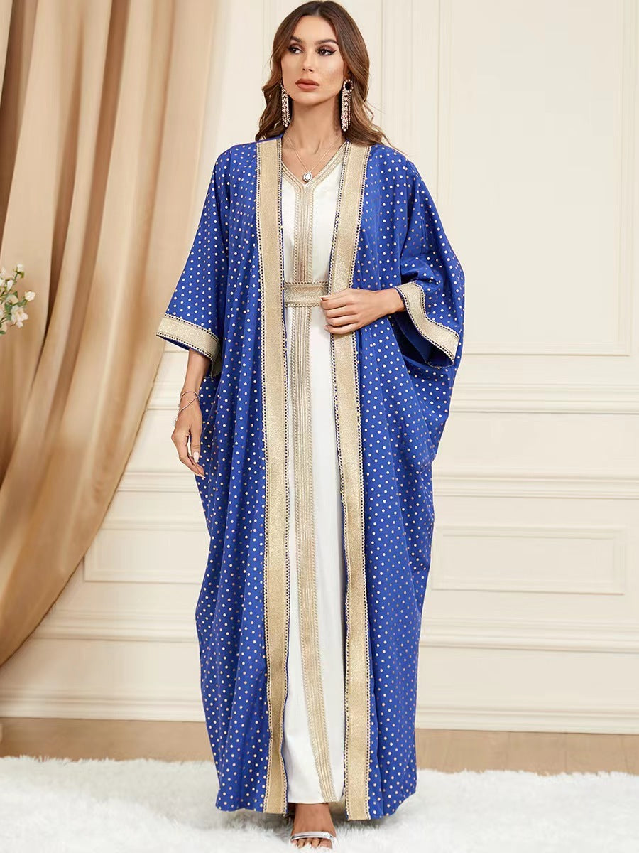 Ethnic Style V-neck Panel Two-piece Robe Dress - BabynBeauty