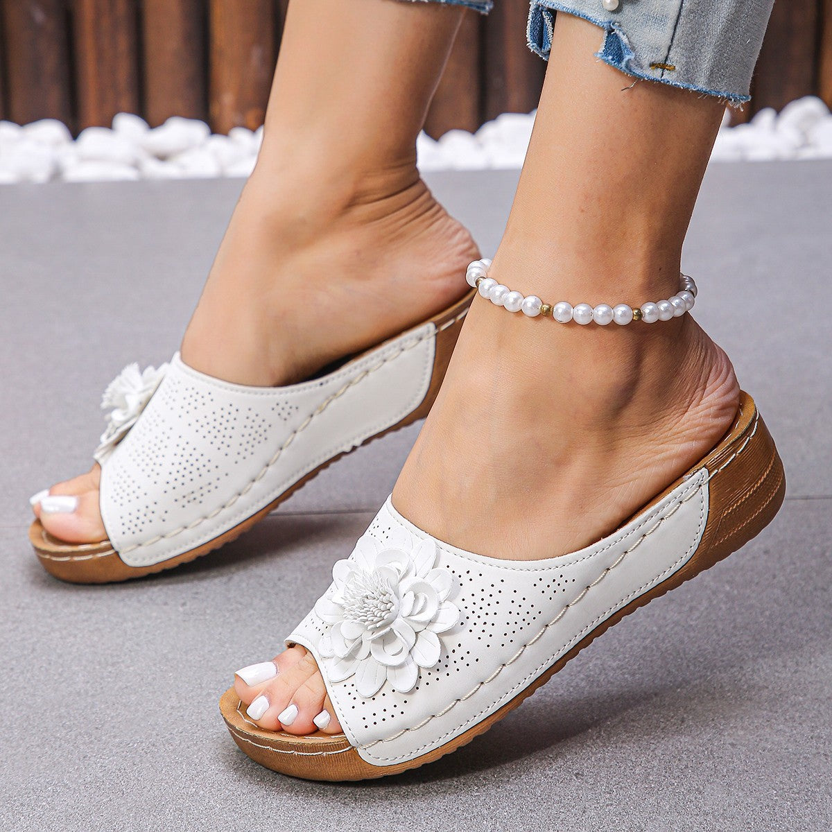 Flower Wedges Sandals Summer Fashion Retro Hollow Sandals Holiday Beach Shoes For Women - BabynBeauty