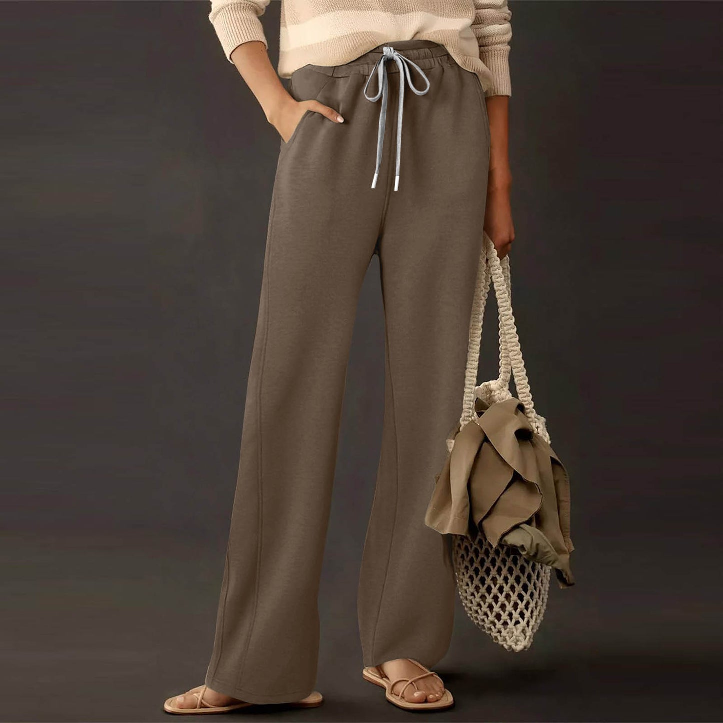 Women's Sweater Straight-leg Pants Drawstring Elastic