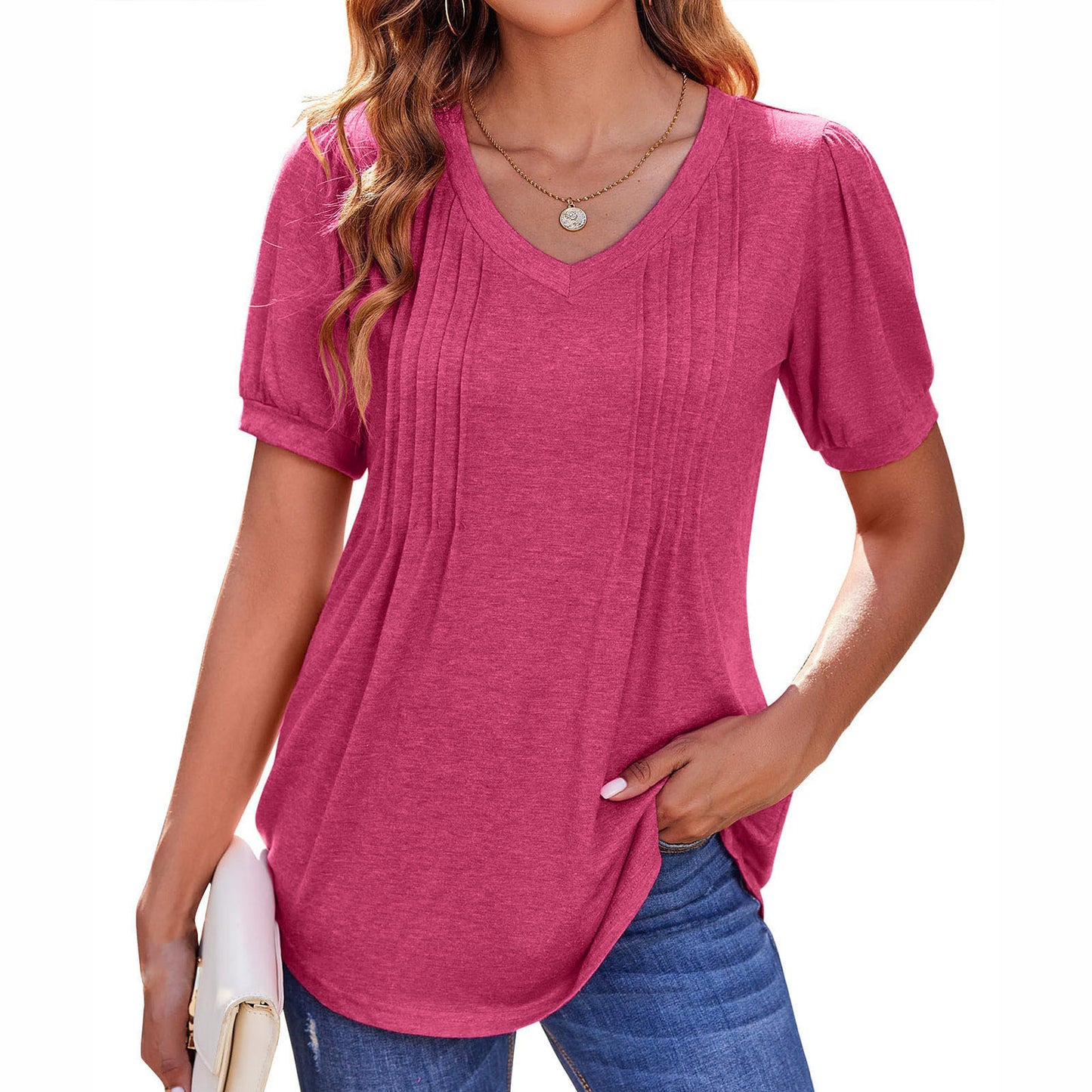 Women's Tops V-neck Loose Stripes Short Sleeve - BabynBeauty